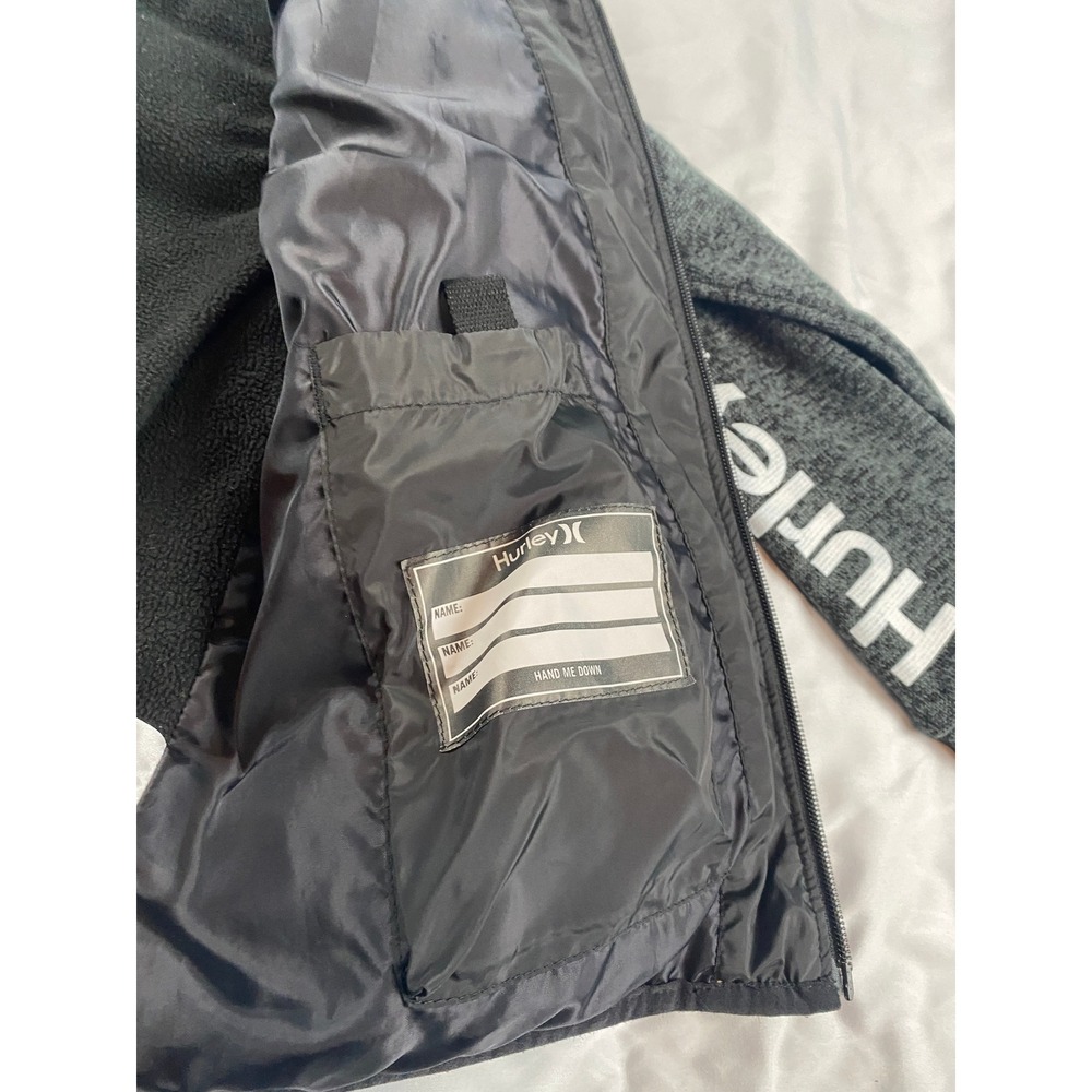 Hurley Hybrid Puffer Jacket Boys Large 12-13 Black Gray Excellent Hooded Zip - Picture 13 of 13